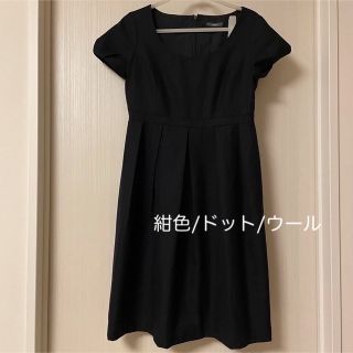イエナ(IENA)のIENA 半袖ワンピース ハイウエスト ウール ドット柄/紺色(ひざ丈ワンピース)