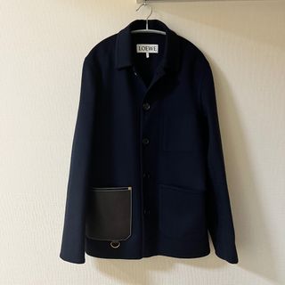 ロエベ(LOEWE)のLOEWE ウールカシミヤレザーパッチジャケット ダークネイビー 48(テーラードジャケット)
