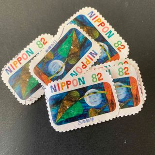 コラージュ材料:同一柄使用済切手 ６枚 記:2756-7 おつきさまとたまご(使用済み切手/官製はがき)