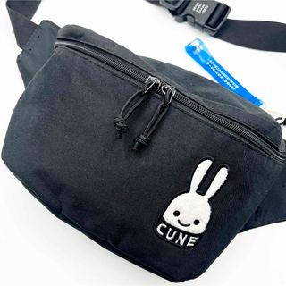 キューン(CUNE)の良品 キューン ウエストポーチ ボディバッグ ナイロン 黒 ラビット 刺繍(ウエストポーチ)