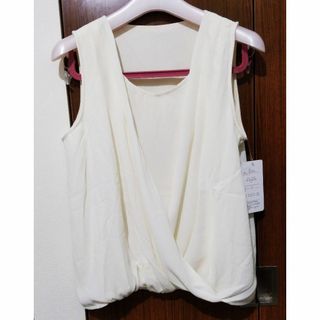 ニッセン(ニッセン)のNissen カシュクールブラウス★白 ホワイト ノースリーブ M 新品・タグ付(Tシャツ(半袖/袖なし))
