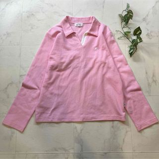 クレージュ(Courreges)のクレージュ　長袖カットソー　オープンカラー　ピンク　大きいサイズ42 長袖　XL(シャツ/ブラウス(長袖/七分))