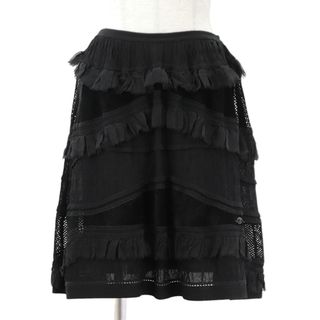 シャネル(CHANEL)の【美品】シャネル 2007A P31452 シアーフリル × ベロア メッシュ カメリア ニット スカート COCOマーク チャーム ボトムス レディース サイズ 38 ブラック 黒 フランス製 CHANEL カール・ラガーフェルド期(その他)