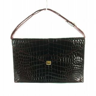 ランセル(LANCEL)のランセル ハンドバッグ シャイニークロコレザー ワニ革 ゴールド金具 ロゴ 赤(ハンドバッグ)