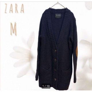 ザラ(ZARA)の【ZARA】ザラ　カーディガン　エルボーパッチ　ネイビー　ニット　セーター　M(カーディガン)