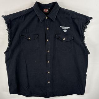 ハーレーダビッドソン(Harley Davidson)の古着 ハーレーダビッドソン HARLEY DAVIDSON ベスト フラップポケ ロゴ ラバープリント カットオフ 2X  ブラック 無地 メンズ(ベスト)