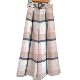 ブルーレーベルクレストブリッジ(BLUE LABEL CRESTBRIDGE)の美品 BLUE LABEL CRESTBRIDGE ブルーレーベルクレストブリッジ チェック柄 ベルト付き フレア ワイドパンツ 34 ピンク×ベージュ レディース 古着 中古 USED(その他)