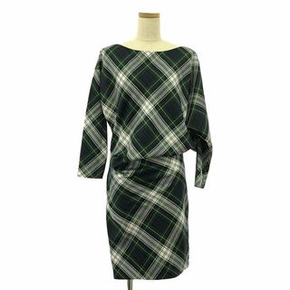マディソンブルー(MADISONBLUE)の【美品】  MADISON BLUE / マディソンブルー | 2023AW | DRAPED BOAT DRESS TARTAN / アシンメトリー 裾サイドジップ ドレス ワンピース / 総裏地 | 01（S) | CHECKED GREEN | レディース(ロングワンピース/マキシワンピース)