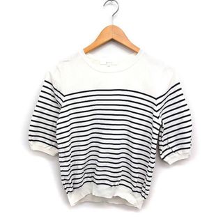グローブ(grove)のグローブ grove ボーダー ニット セーター 5分袖 丸首 M アイボリー(ニット/セーター)