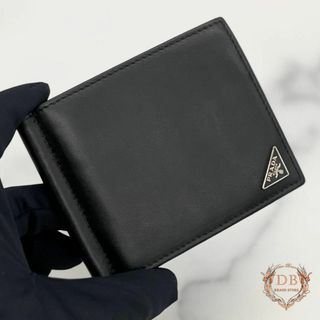 プラダ(PRADA)のプラダ マネークリップ 三角ロゴ ブラック ビジネス 本革 カード入れ メンズ(マネークリップ)