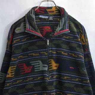 90s アメリカ製 patagonia パタゴニア F5 アナトリア柄 ライトウェイト シンチラセーター プルオーバー フリース ヴィンテージ ブラック ビンテージ USA古着 メンズLサイズ
