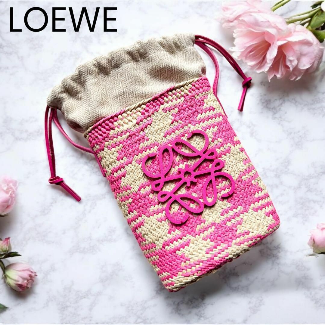 LOEWE(ロエベ)のLOEWE ロエベ スクエアポケット ピンク アナグラム バケット ショルダー ハンドメイドのファッション小物(バッグ)の商品写真