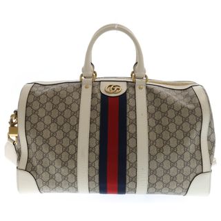 GUCCI - GUCCI グッチ GGスプリーム 2WAY レザー ボストンバッグ ショルダーバッグ ホワイト/ブラウン 681295 520981