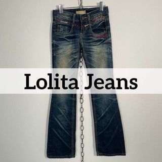 LOLITAJEANS - 韓国製 00s Lolita Jeans ローライズ フレアデニム 花柄刺繍