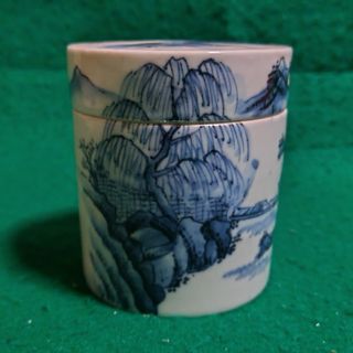 茶入　染付　春峰作(陶芸)