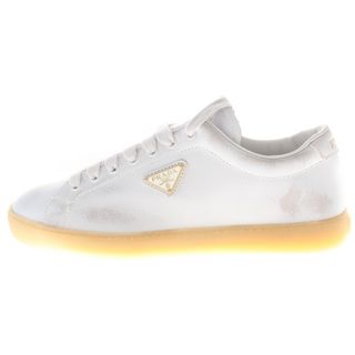プラダ(PRADA)のPRADA プラダ ユーズド加工 トライアングルロゴプレート レザースニーカー ローカットスニーカー ホワイト 2EE413(スニーカー)