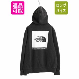 ザノースフェイス(THE NORTH FACE)のUS企画 ノースフェイス 両面 プリント スウェット フード パーカー メンズ L 黒 古着 プルオーバー トレーナー アウトドア 裏起毛 ブラック(パーカー)