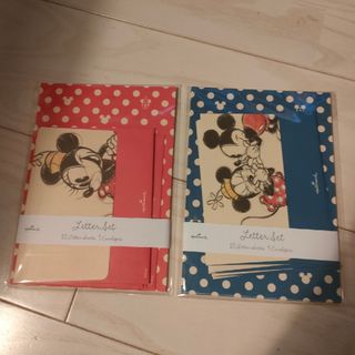 ディズニー(Disney)のミッキー&ミニーマウスレターセット　レッド&ブルー　水玉　2冊セット✨最終価格!(カード/レター/ラッピング)