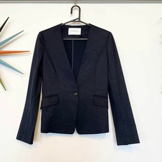 ユナイテッドアローズグリーンレーベルリラクシング(UNITED ARROWS green label relaxing)の美品★ノーカラージャケット リネン混 ストレッチ 洗濯可能 ユナイテッドアローズ(ノーカラージャケット)