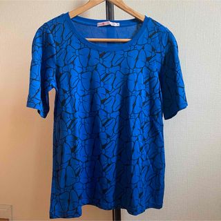 ユニクロ(UNIQLO)のミニーマウスのリボン柄　ブルー半袖Tシャツ(Tシャツ(半袖/袖なし))