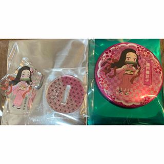 キメツノヤイバ(鬼滅の刃)のニジゲンノモリ 鬼滅の刃 ネオン缶バッジ アクリルキーホルダー 竈門禰豆子(キャラクターグッズ)