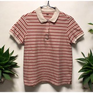 ユニクロ(UNIQLO)のユニクロ　レッドボーダー半袖ポロシャツ　Ｌ(ポロシャツ)