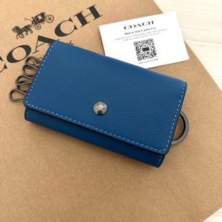 限定カラー 新品 COACHキーケース コーチ ブルー キーケース