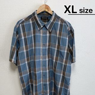 VINTAGE - USA古着　Vintage　半袖シャツ　XL　スモーキーブルー　青　チェック柄