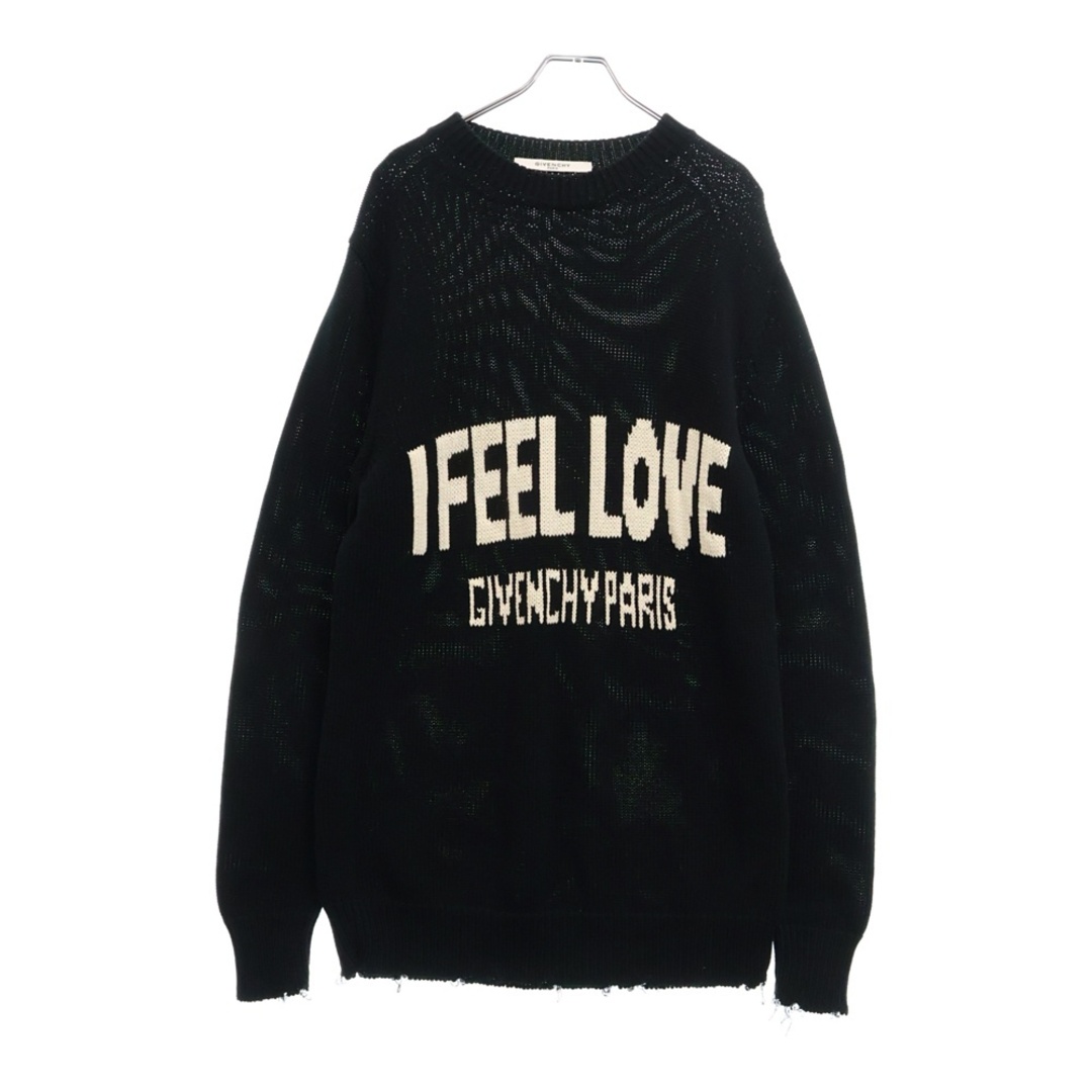 GIVENCHY(ジバンシィ)のGIVENCHY ジバンシィ I Feel Love Damage Knit Sweater ロゴ ダメージ加工 コットン ニット セーター ブラック 17Y 7899 557 メンズのトップス(ニット/セーター)の商品写真