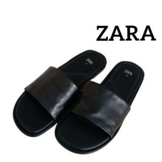ザラ(ZARA)のZARA ザラ フラット レザーサンダル ブラック 表記サイズ40 26cm(サンダル)