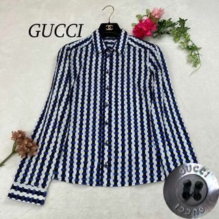 グッチ(GUCCI)のG69 美品 M グッチ イタリア製 シャツ ブルー レディース(シャツ/ブラウス(長袖/七分))