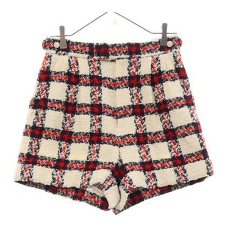 グッチ(GUCCI)のGUCCI グッチ 21AW チェック総柄 ツイード レディース キュロット ショートパンツ ホワイト/レッド/ネイビー 657877(ショートパンツ)