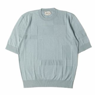 エルメス(HERMES)の【新品同様】HERMES エルメス ニット サイズ:L / 25SS ジャガード 半袖 ニット (Calques en H crewneck sweater H557060HA) / カルク・アン・H / ニュアージュ / イタリア製 / トップス セーター【メンズ】【中古】(ニット/セーター)