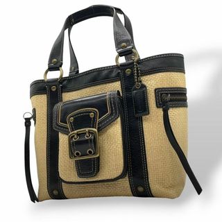 コーチ(COACH)の美品　コーチ　ハンドバッグ　かごバッグ　ストロー　ソーホー　フラップ　S62(ハンドバッグ)