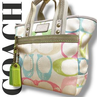 コーチ(COACH)の美品 コーチ ハンドバッグ 手提げ パンプトンズ キャンバス シグネチャー  鞄(ハンドバッグ)