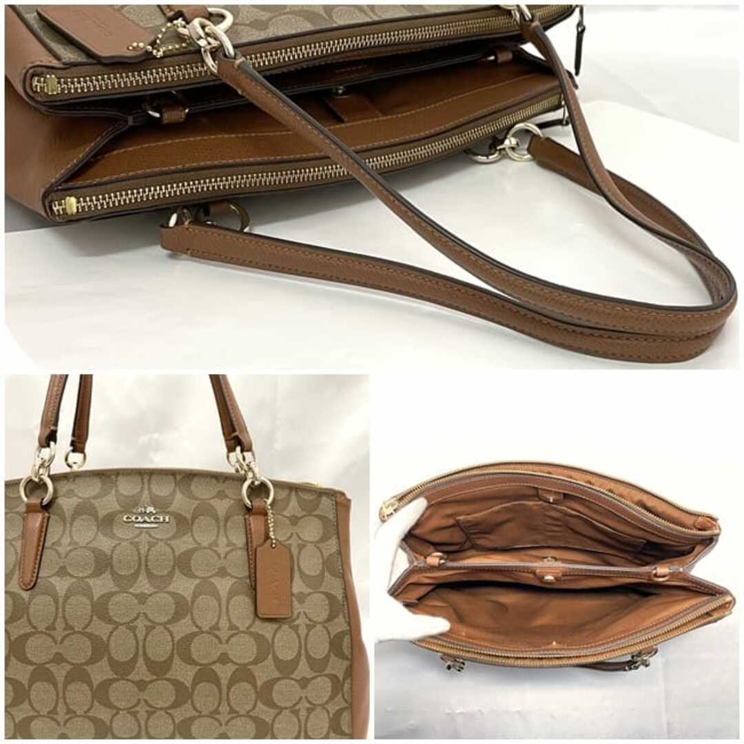 COACH(コーチ)のコーチ トートバッグ ベージュ ブラウン シグネチャー F36721 美品 PVC レザー 中古 COACH チャーム付 肩掛け 大容量 トート バッグ 鞄 革 女性 レディース 定番 人気 通勤 通学 仕事 お洒落 シンプル 大きい レディースのバッグ(トートバッグ)の商品写真