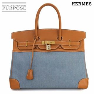 エルメス(HERMES)のエルメス HERMES バーキン35 ハンド バッグ トワルジーン レザー ブルー ブラウン □B刻印 ゴールド 金具 Birkin VLP 90258270(ハンドバッグ)
