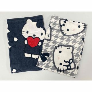 ハローキティ(ハローキティ)の【H】②ハローキティ　キティ　フェイスタオル 2枚　モノクロ　チドリ　サンリオ(タオル/バス用品)