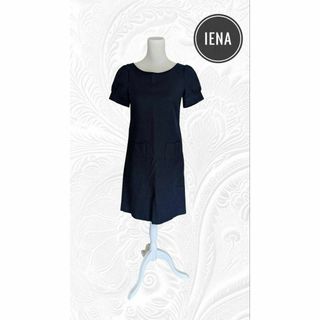 イエナ(IENA)のイエナ ワンピース　膝丈　フリーサイズ　半袖　紺(ひざ丈ワンピース)