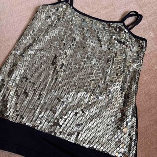 エイチアンドエム(H&M)のルース　スパンコール前見頃全面美しいキャミソール　黒地タンクトップM(タンクトップ)