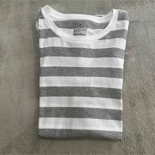 ムジルシリョウヒン(MUJI (無印良品))の【XL】【無印良品】ボーダー半袖Tシャツ　グレー✖️白(Tシャツ/カットソー(半袖/袖なし))