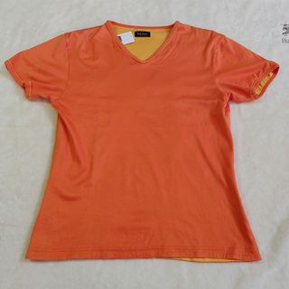 ポールスミス(Paul Smith)の【Paul Smith COLLECTION】 日本製 バイカラーVネックTシャツ オレンジ×イエロー 一部使用感あり(Tシャツ(半袖/袖なし))