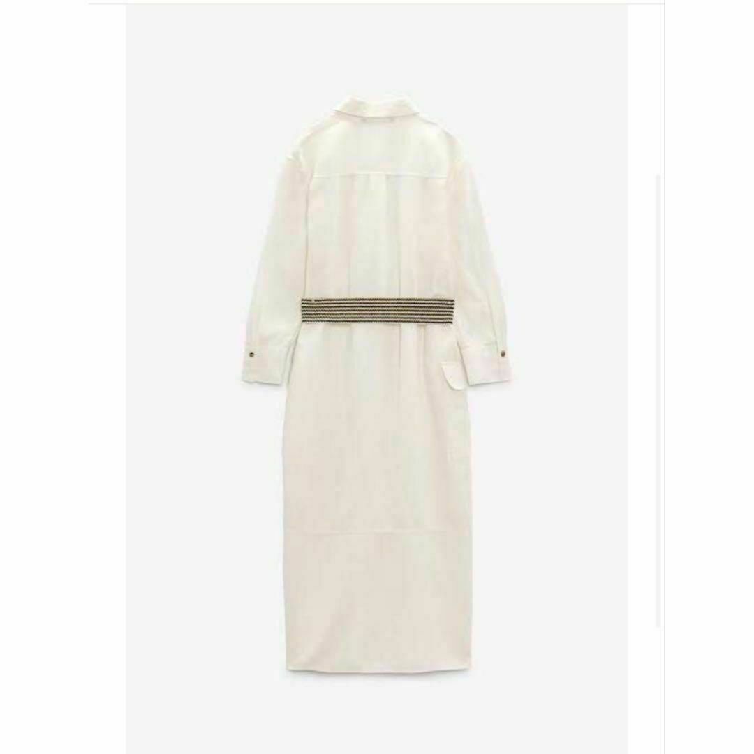 ZARA(ザラ)のタグ付き未使用✨ザラ ベルテッドリネンブレンドシャツワンピース 白系 XL レディースのワンピース(ロングワンピース/マキシワンピース)の商品写真