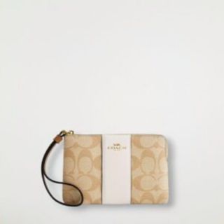 コーチ(COACH)の【新品】COACH コーナー ジップ リストレット シグネチャー キャンバス (ポーチ)