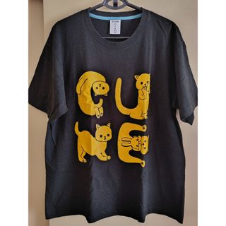 キューン(CUNE)のキューン　ネコ文字Ｔシャツ Ｌサイズブラック(Tシャツ/カットソー(半袖/袖なし))