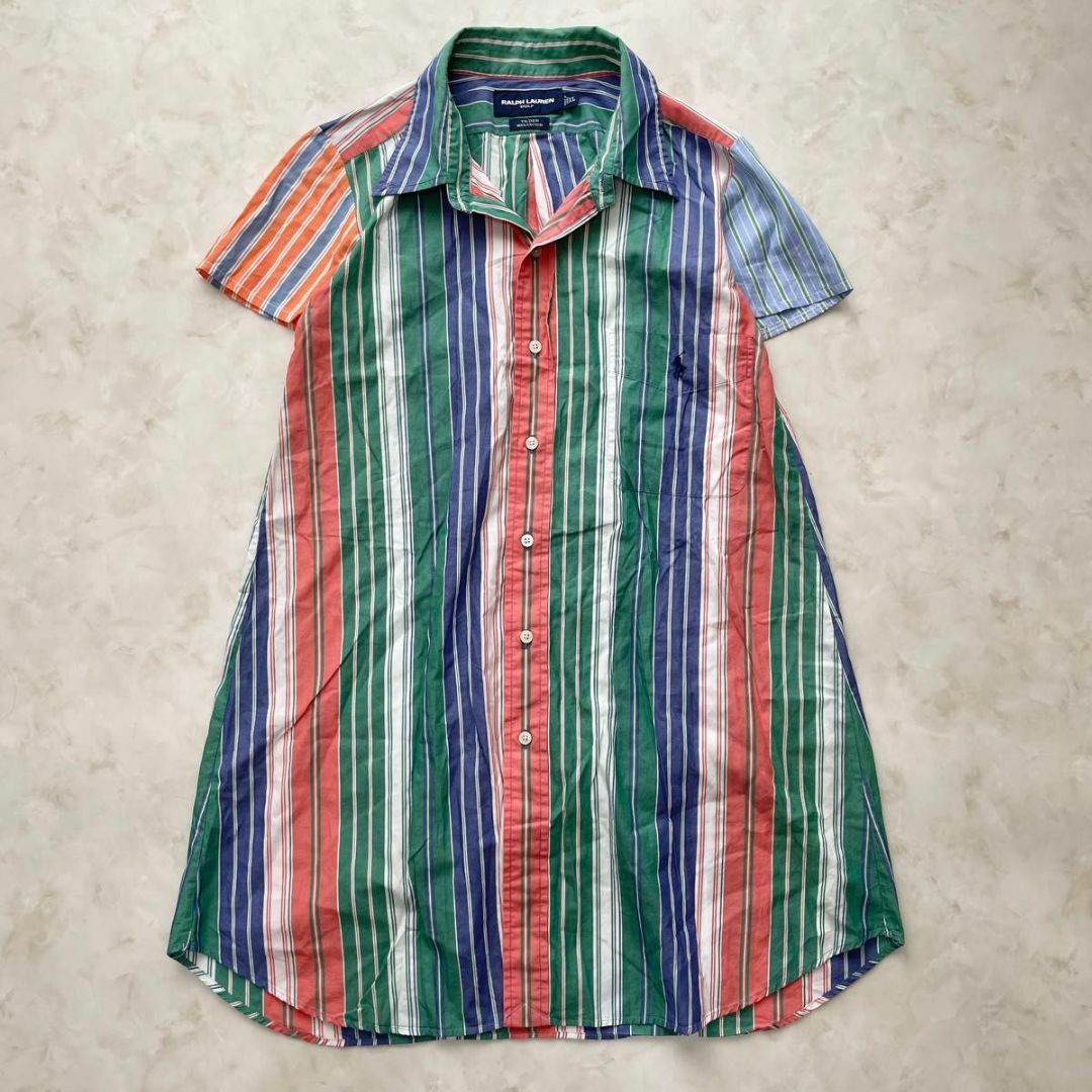 Ralph Lauren(ラルフローレン)のラルフローレン　シャツワンピース　ストライプ　ポニー刺繍　膝丈　マルチカラー レディースのワンピース(ひざ丈ワンピース)の商品写真