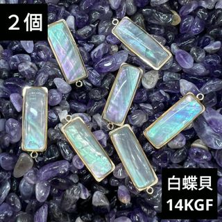 1549) カン付き 天然白蝶貝 シェル チャーム k14gf パーツ 2個