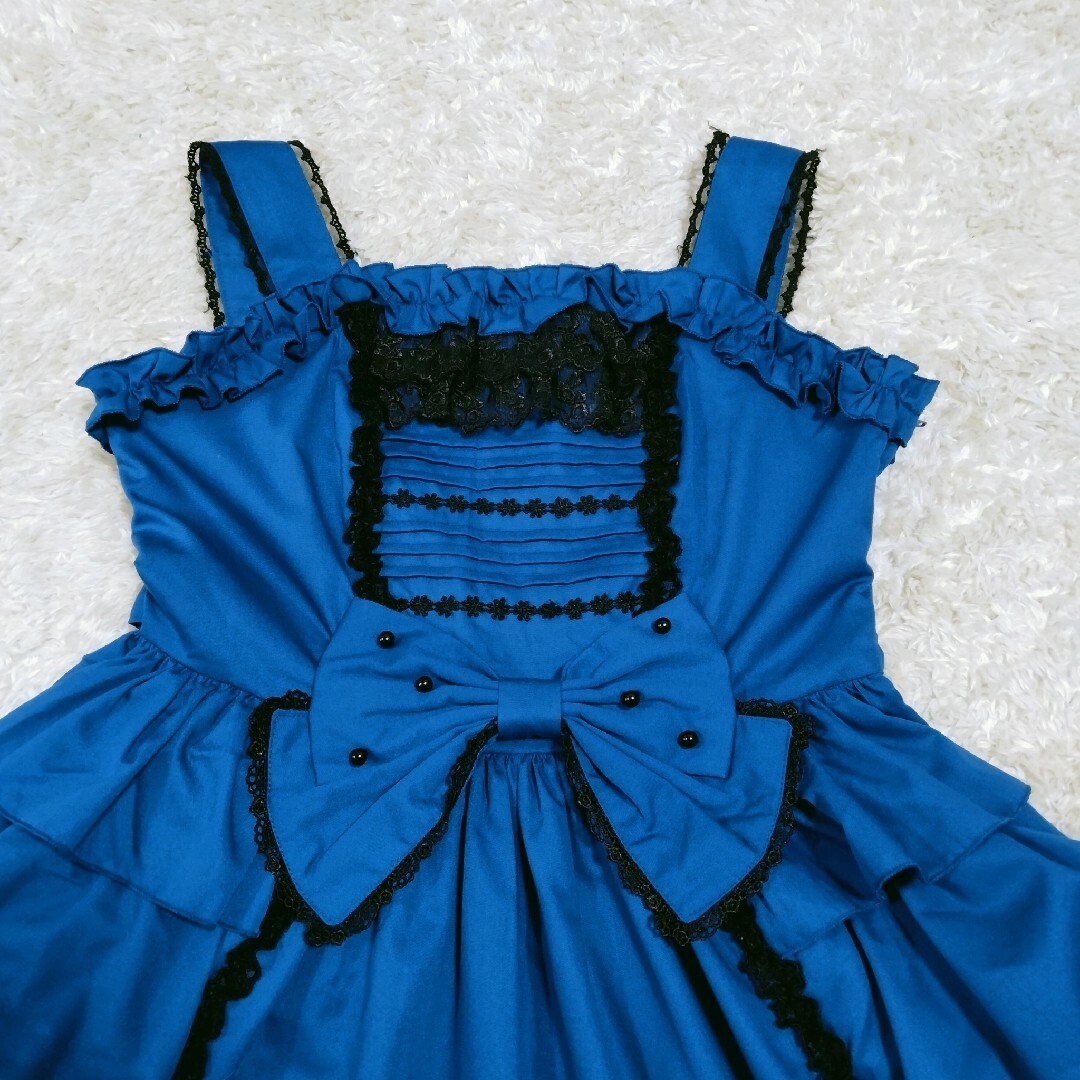 BODYLINE(ボディライン)のBODYLINE ジャンパースカートドレス コバルトブルー M リボン レディースのワンピース(その他)の商品写真