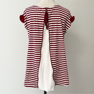 axes femme - アクシーズ  背中ファスナー　袖パールリボン　ボーダー　カットソー