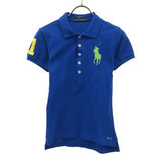 Ralph Lauren - 古着 RALPH LAUREN ラルフローレン ビッグポニー刺_ 半袖 鹿の子 ポロシャツ XS ブルー 背番号入り レディース